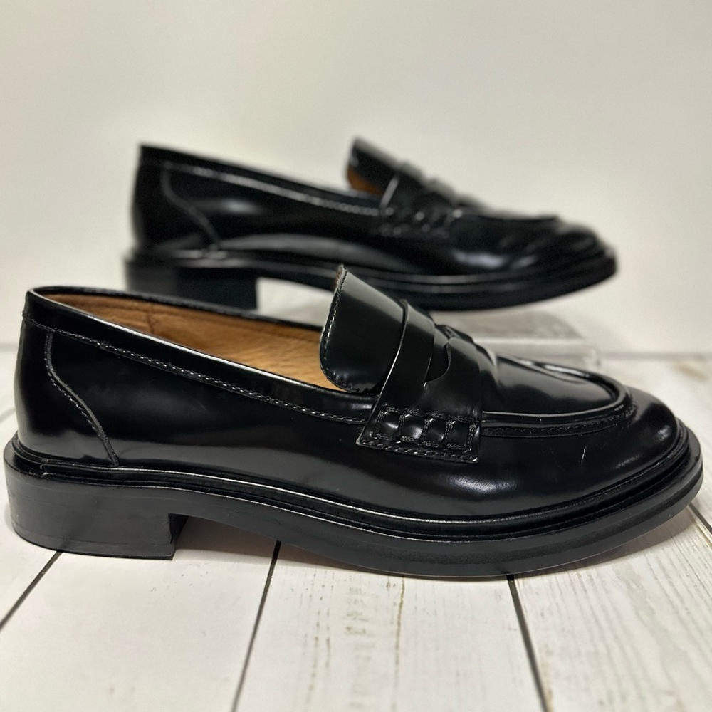 Madewell Vernon Womens Chunky Penny Loafers Sz 7 Black Leather Slip-On Shoes